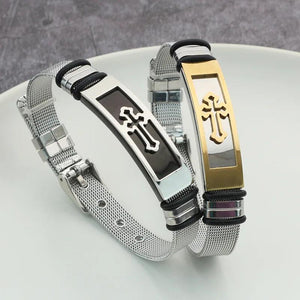 Vintage Stainless Steel Cross Charm Bracelet