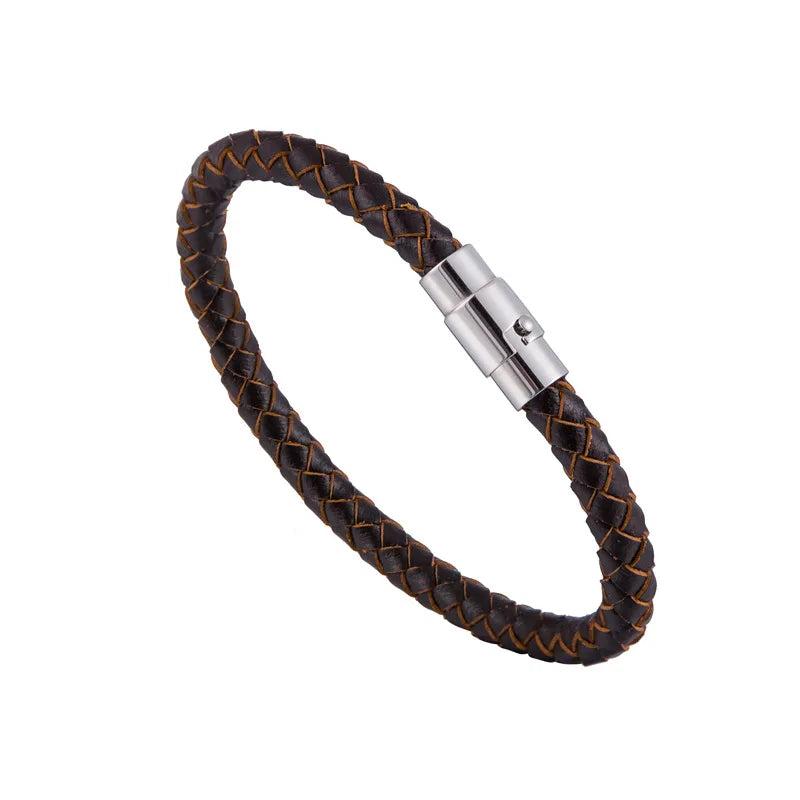 Men's Titanium Steel Leather Woven Bracelet