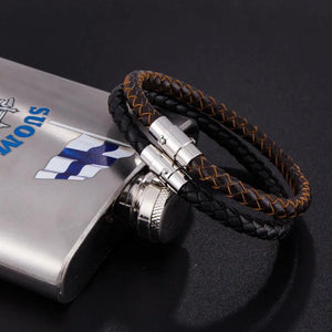Men's Titanium Steel Leather Woven Bracelet