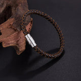 Men's Titanium Steel Leather Woven Bracelet