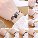 Bohemia Cuban Chain Stone Beads Bracelets, Silver Plated Jewelry