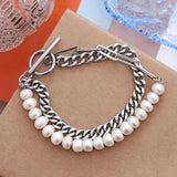 Bohemia Cuban Chain Stone Beads Bracelets, Silver Plated Jewelry