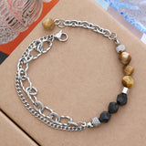 Bohemia Cuban Chain Stone Beads Bracelets, Silver Plated Jewelry