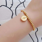 316L Stainless Steel Portrait Pendant Bracelet Beaded Chain For Women