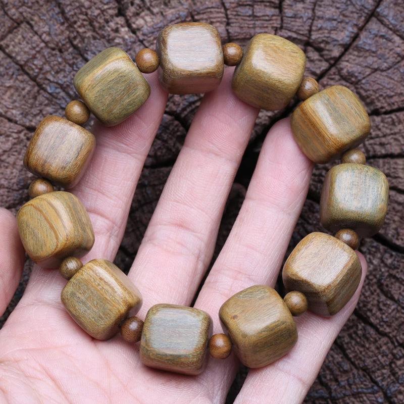 Men's Square Wood Beads Bracelet 16mm Elastic