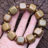 Men's Square Wood Beads Bracelet 16mm Elastic