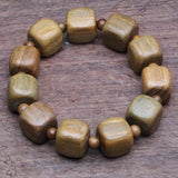 Men's Square Wood Beads Bracelet 16mm Elastic