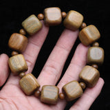 Men's Square Wood Beads Bracelet 16mm Elastic