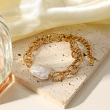 Baroque Freshwater Pearl Twist Chain Bracelet Evil Eye Gold-Plated