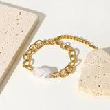 Baroque Freshwater Pearl Twist Chain Bracelet Evil Eye Gold-Plated