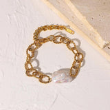 Baroque Freshwater Pearl Twist Chain Bracelet Evil Eye Gold-Plated