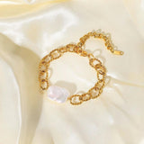 Baroque Freshwater Pearl Twist Chain Bracelet Evil Eye Gold-Plated