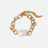 Baroque Freshwater Pearl Twist Chain Bracelet Evil Eye Gold-Plated