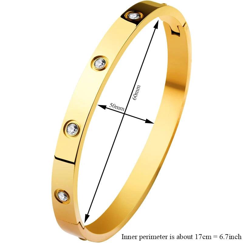 LOVE Crystal Bangle Golden Stainless Steel Bracelet for Women