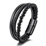 MingAo Stainless Steel Men's Stone Bracelet Magnetic Clasp Gift