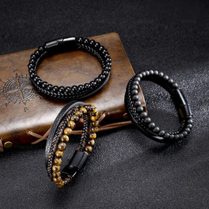 MingAo Stainless Steel Men's Stone Bracelet Magnetic Clasp Gift