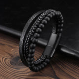 MingAo Stainless Steel Men's Stone Bracelet Magnetic Clasp Gift