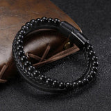 MingAo Stainless Steel Men's Stone Bracelet Magnetic Clasp Gift
