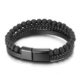MingAo Stainless Steel Men's Stone Bracelet Magnetic Clasp Gift