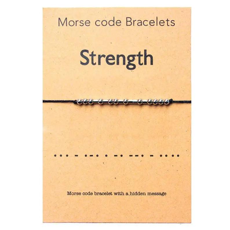 Strength Bracelet Morse Code Stainless Steel Bead Adjustable String Bracelets