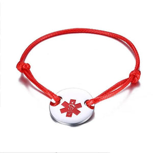 Medical ID Bracelet Stainless Steel Red Rope B421
