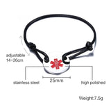 Medical ID Bracelet Stainless Steel Red Rope B421