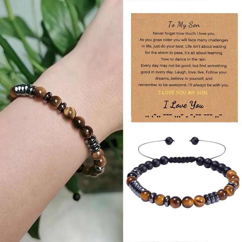 Son & Grandson Code Bracelet Tiger's Eye Gift
