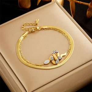 316 Stainless Steel Snake Pendant Double Chain Bracelet For Women