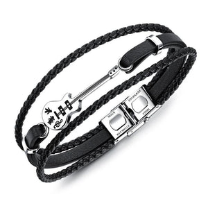 Men's Guitar Bracelet Leather Bangle Rope Layer