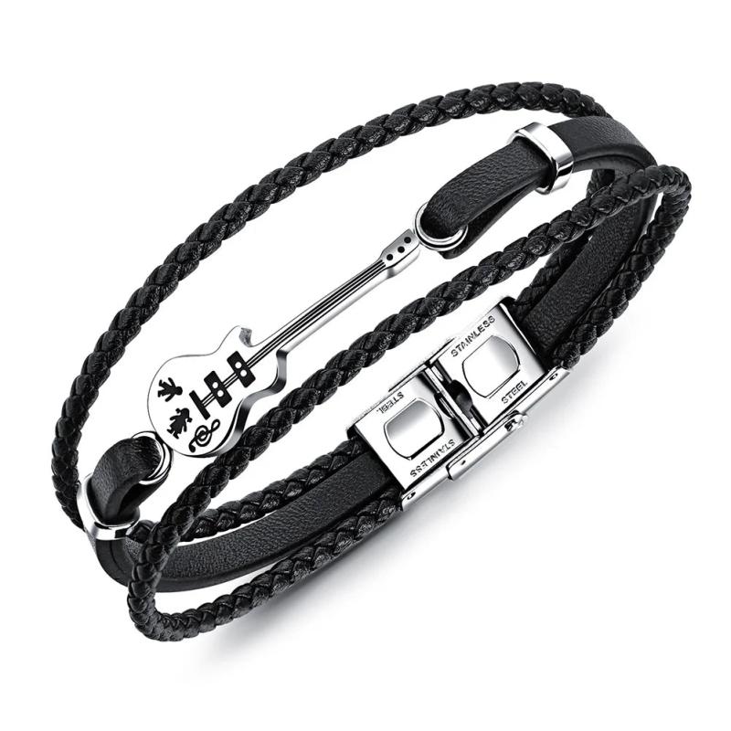 Men's Guitar Bracelet Leather Bangle Rope Layer