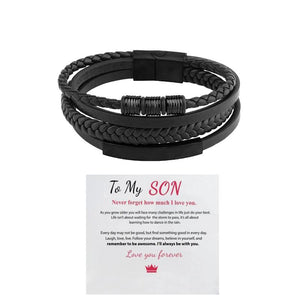 Men's Stainless Steel Leather Bracelet Multilayer Braided Cuff Clasp