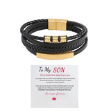 Men's Stainless Steel Leather Bracelet Multilayer Braided Cuff Clasp