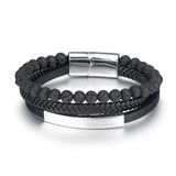 Volcanic Rock Braided Bracelet Stainless Steel Bar Men's Gift
