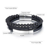 Volcanic Rock Braided Bracelet Stainless Steel Bar Men's Gift