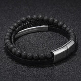 Volcanic Rock Braided Bracelet Stainless Steel Bar Men's Gift