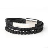 Volcanic Rock Braided Bracelet Stainless Steel Bar Men's Gift