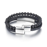 Volcanic Rock Braided Bracelet Stainless Steel Bar Men's Gift