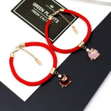 Zodiac Pig Bracelet - Titanium Steel Red Rope