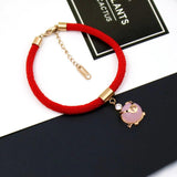 Zodiac Pig Bracelet - Titanium Steel Red Rope