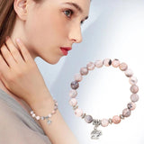 8mm Pink Bead Handstring Charm Bracelet for Women