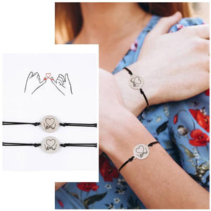 Distance Matching Couple Bracelets - Mother of Pearl Hoop Set