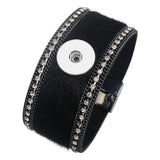 Mult-color Rhinestone Horse Hair Leather Bracelet Snap Bangle