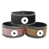Mult-color Rhinestone Horse Hair Leather Bracelet Snap Bangle