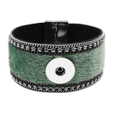 Mult-color Rhinestone Horse Hair Leather Bracelet Snap Bangle