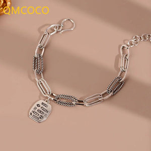 Silver Square Pendant Geometry Bracelet Retro Couple Jewelry
