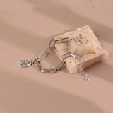 Silver Square Pendant Geometry Bracelet Retro Couple Jewelry