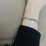 Silver Square Pendant Geometry Bracelet Retro Couple Jewelry