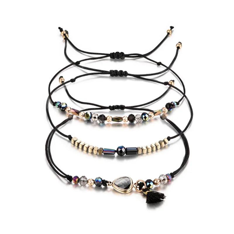 Multi-color Crystal Tassel Bracelet, Adjustable Belt Design