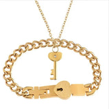 Heart Lock Bracelet & Key Necklace Set