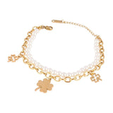 Double Layer Stainless Steel Heart Bracelet Pearl Charm Butterfly Star Jewelry